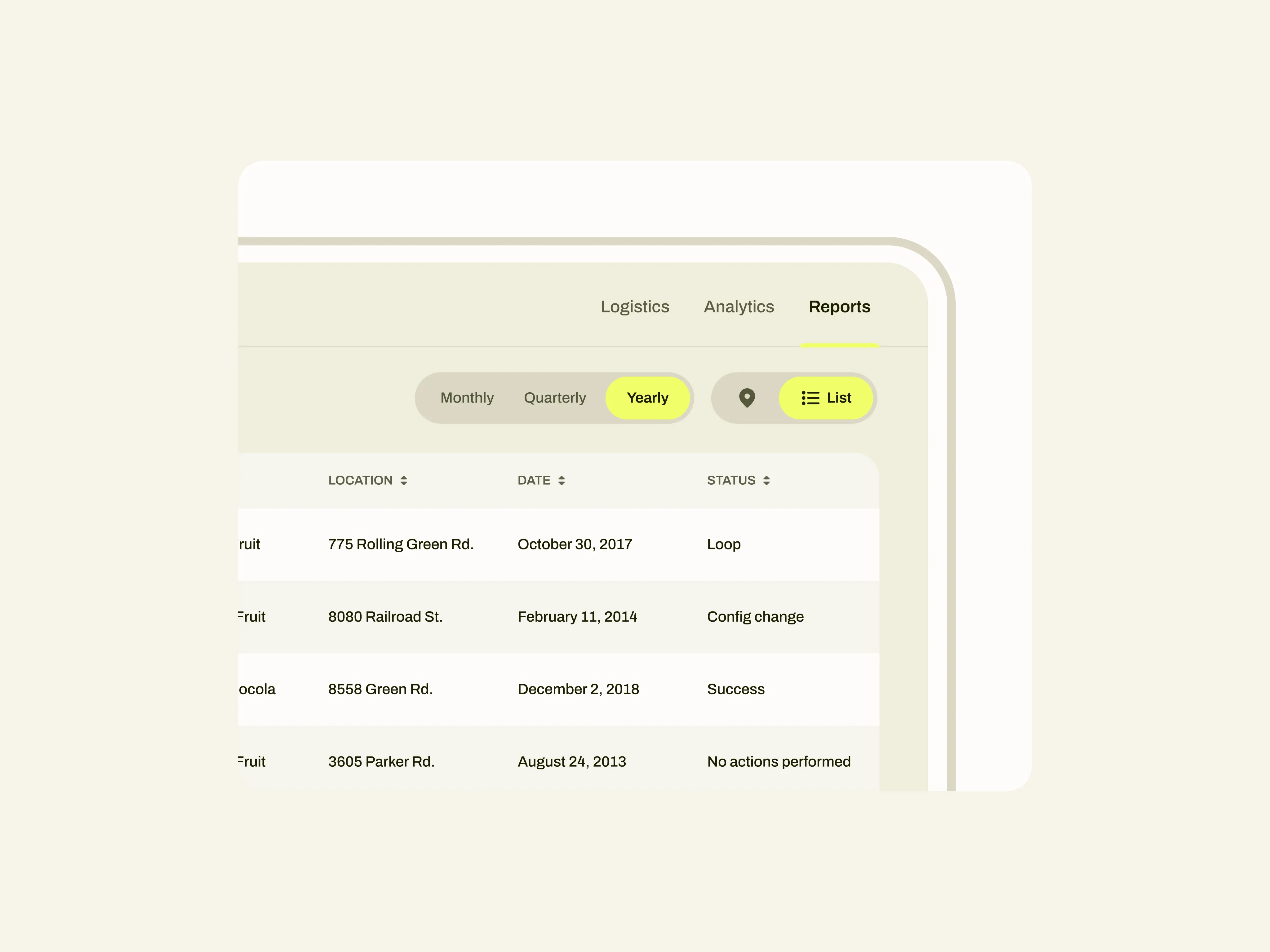 Table filters interface concept
